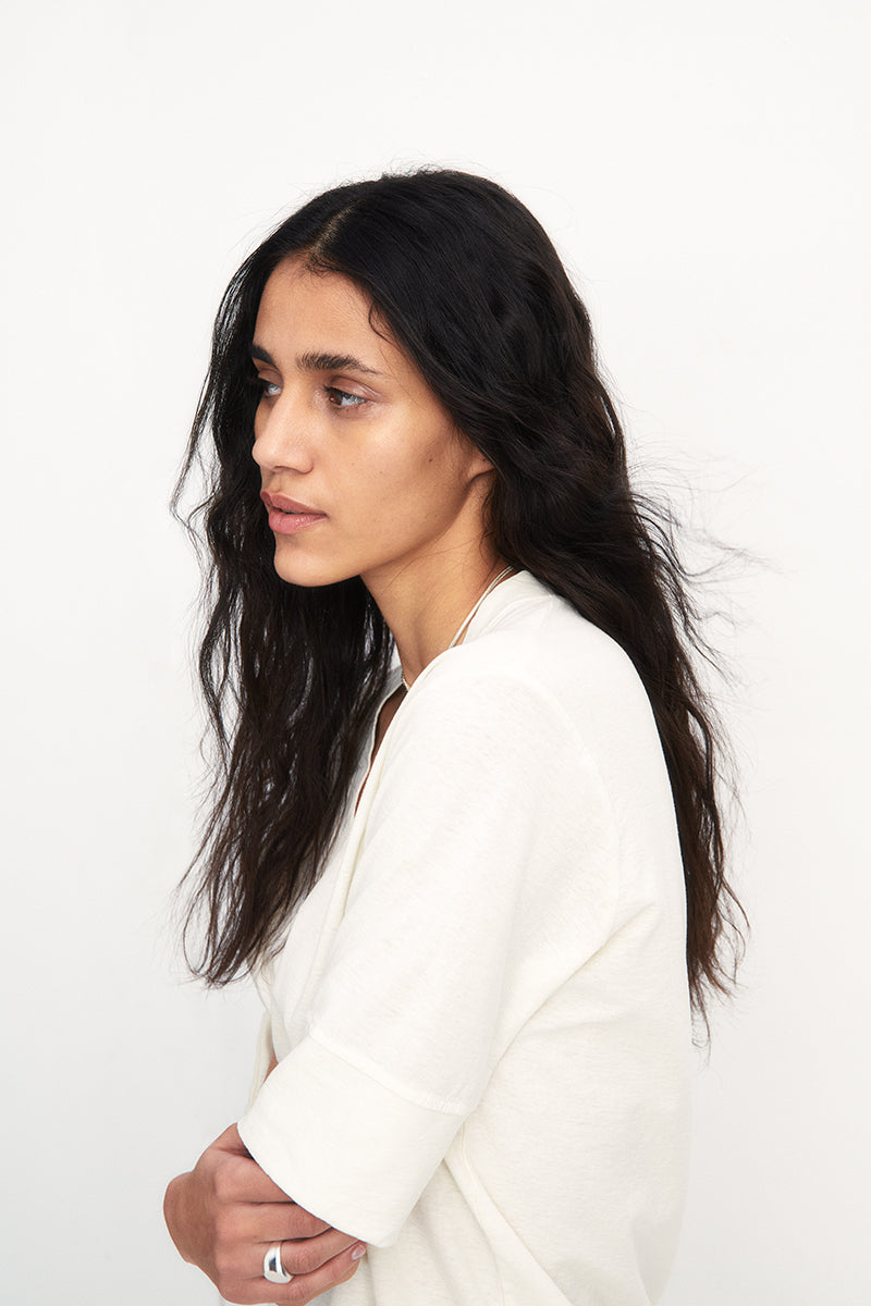 Ultra-Lightweight Cotton T-Shirt with V-Neck and Short Sleeves