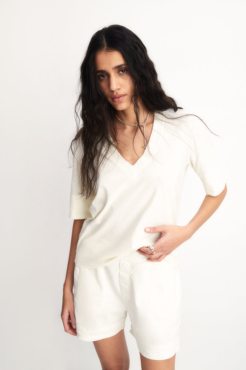 Ultra-Lightweight Cotton T-Shirt with V-Neck and Short Sleeves