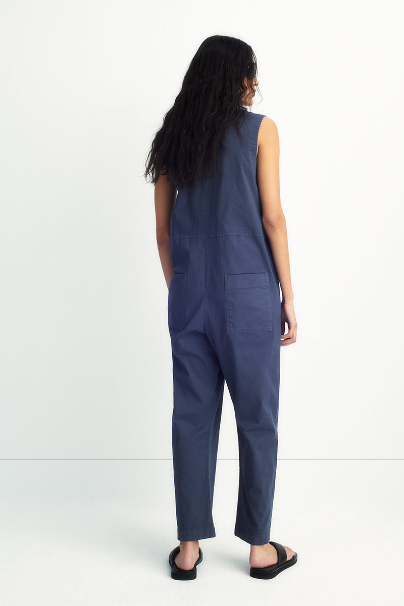 Cotton sleeveless jumpsuit with polo neck