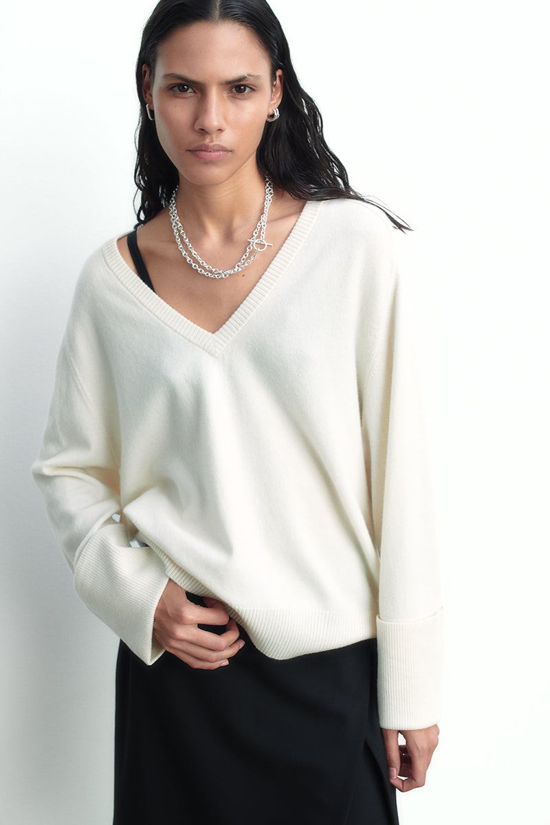 Jersey De Cachemira Con Cuello De Pico, Punto Fino, Volumen Amplio La Redoute Collections | La Redoute