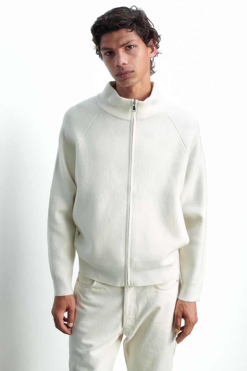 High-neck cashmere bomber jacket