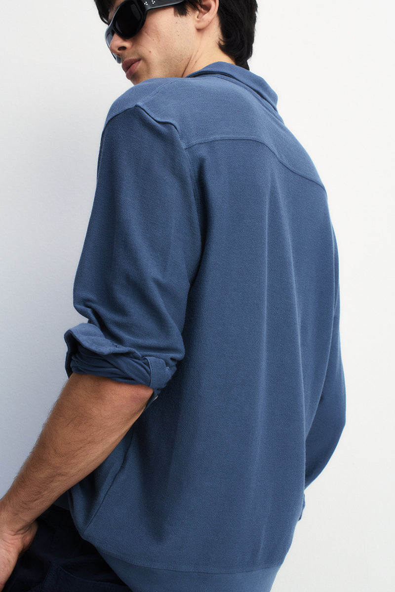 Ultra-lightweight fleece polo shirt with long sleeves