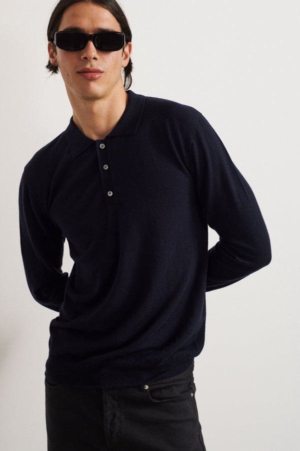 Sweater with polo collar and buttons in cashmere