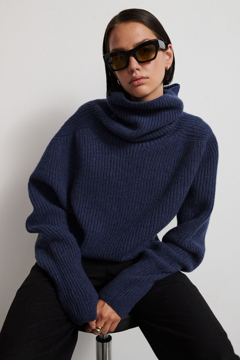 Oversized cashmere sweater with turn-down collar