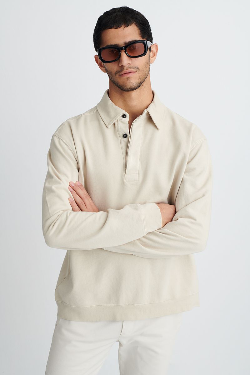 Cotton fleece polo sweatshirt