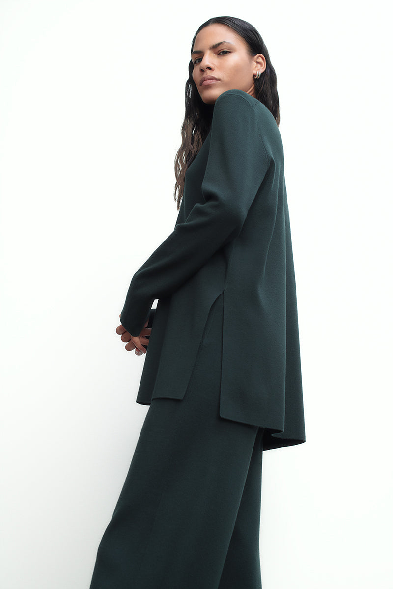 Jersey largo de punto doble con aperturas laterales