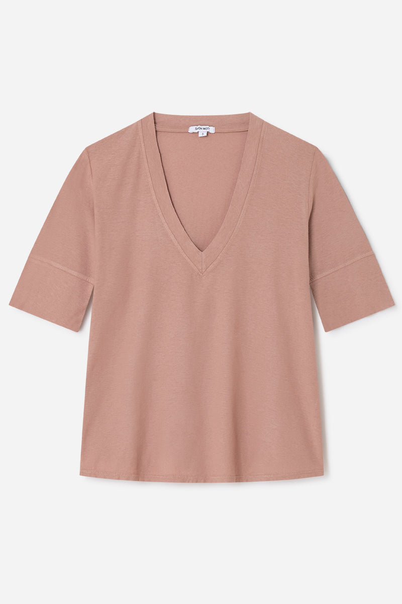 Ultra-Lightweight Cotton T-Shirt with V-Neck and Short Sleeves