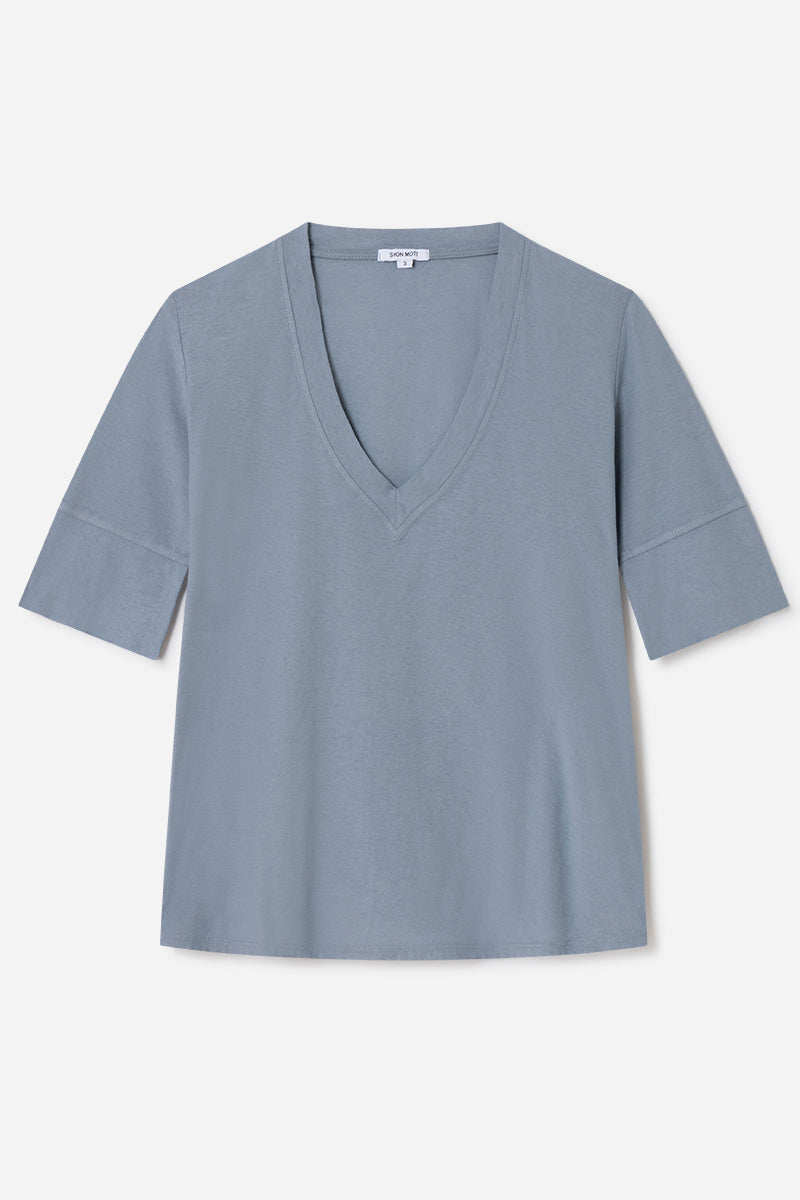 Ultra-Lightweight Cotton T-Shirt with V-Neck and Short Sleeves
