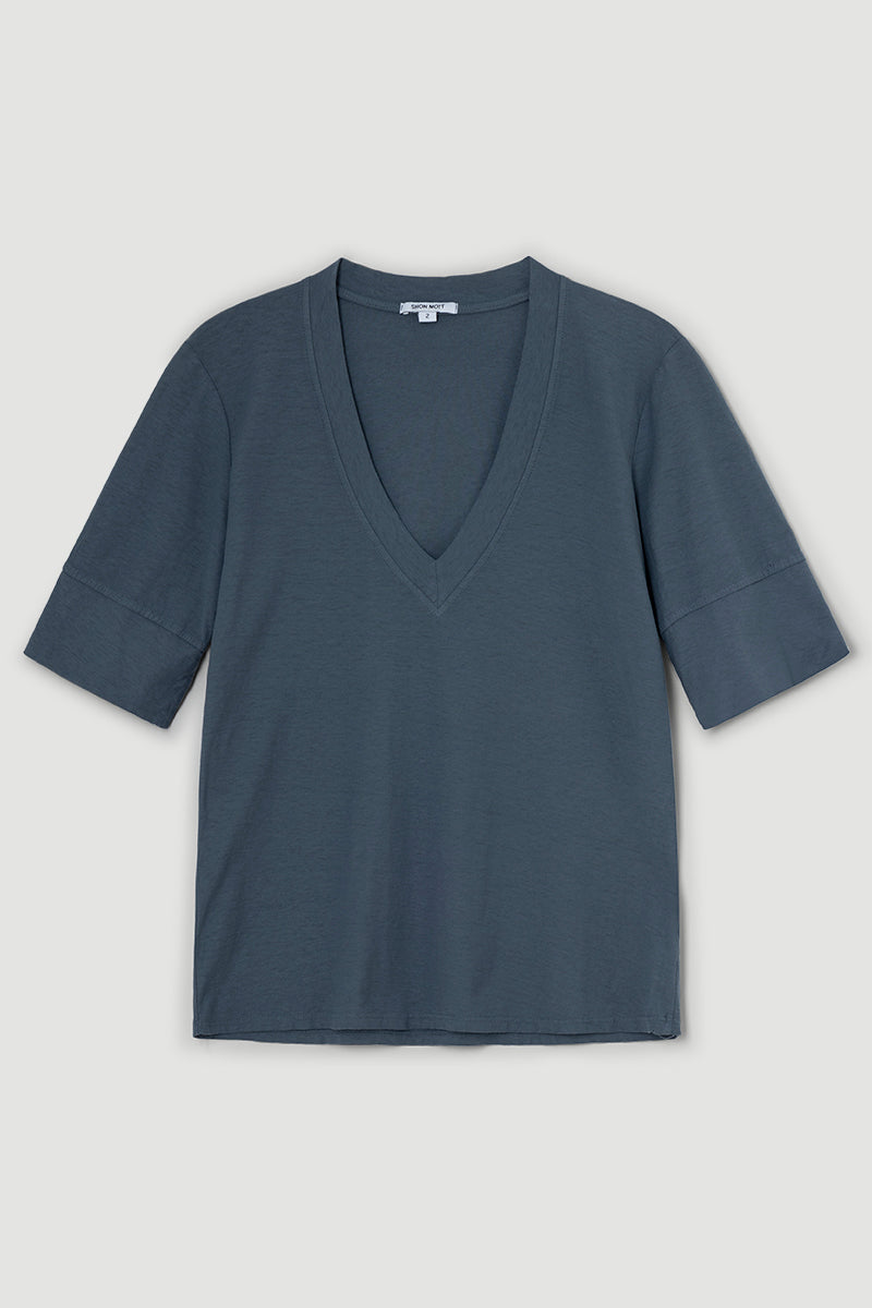 Ultra-Lightweight Cotton T-Shirt with V-Neck and Short Sleeves