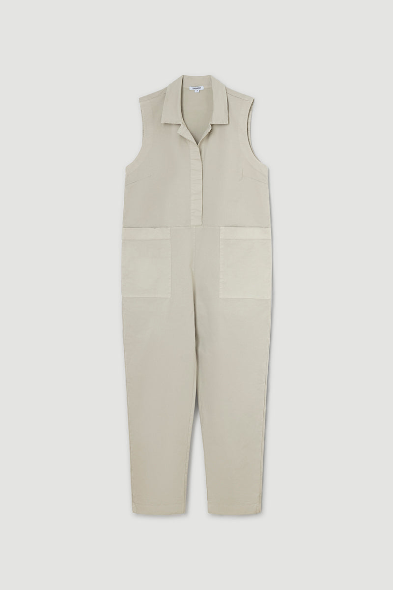 Cotton sleeveless jumpsuit with polo neck