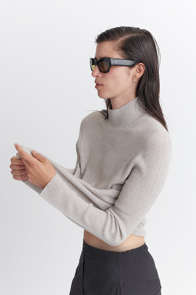 cashmere ribbed sweater with Perkins neck