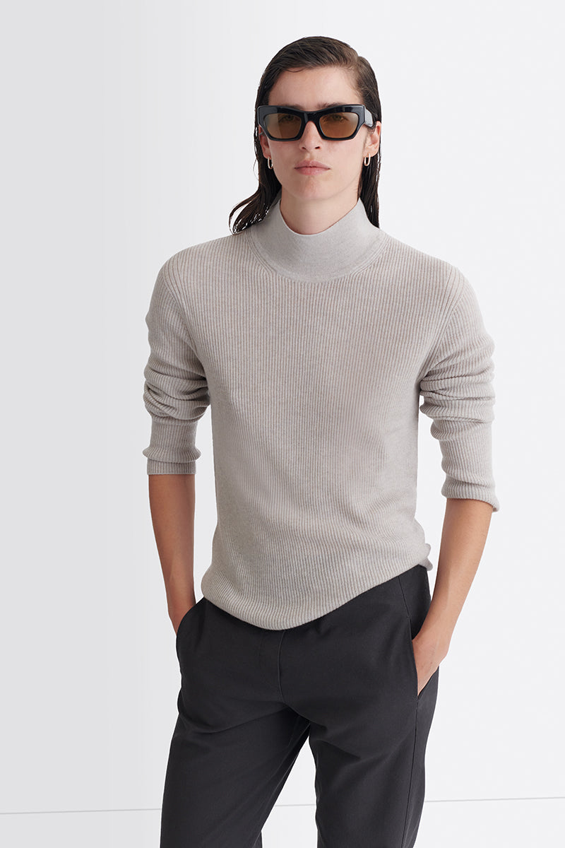 cashmere ribbed sweater with Perkins neck