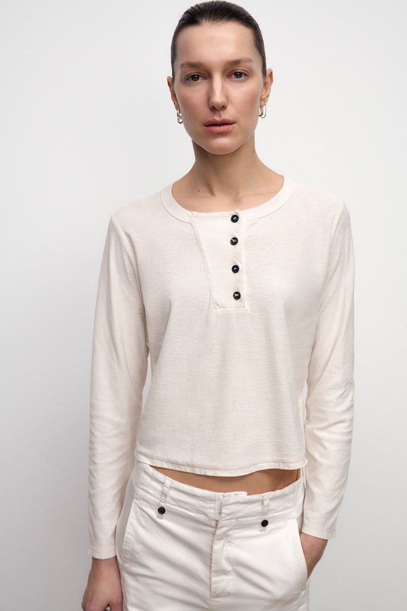 Mao-Collar Cotton T-shirt