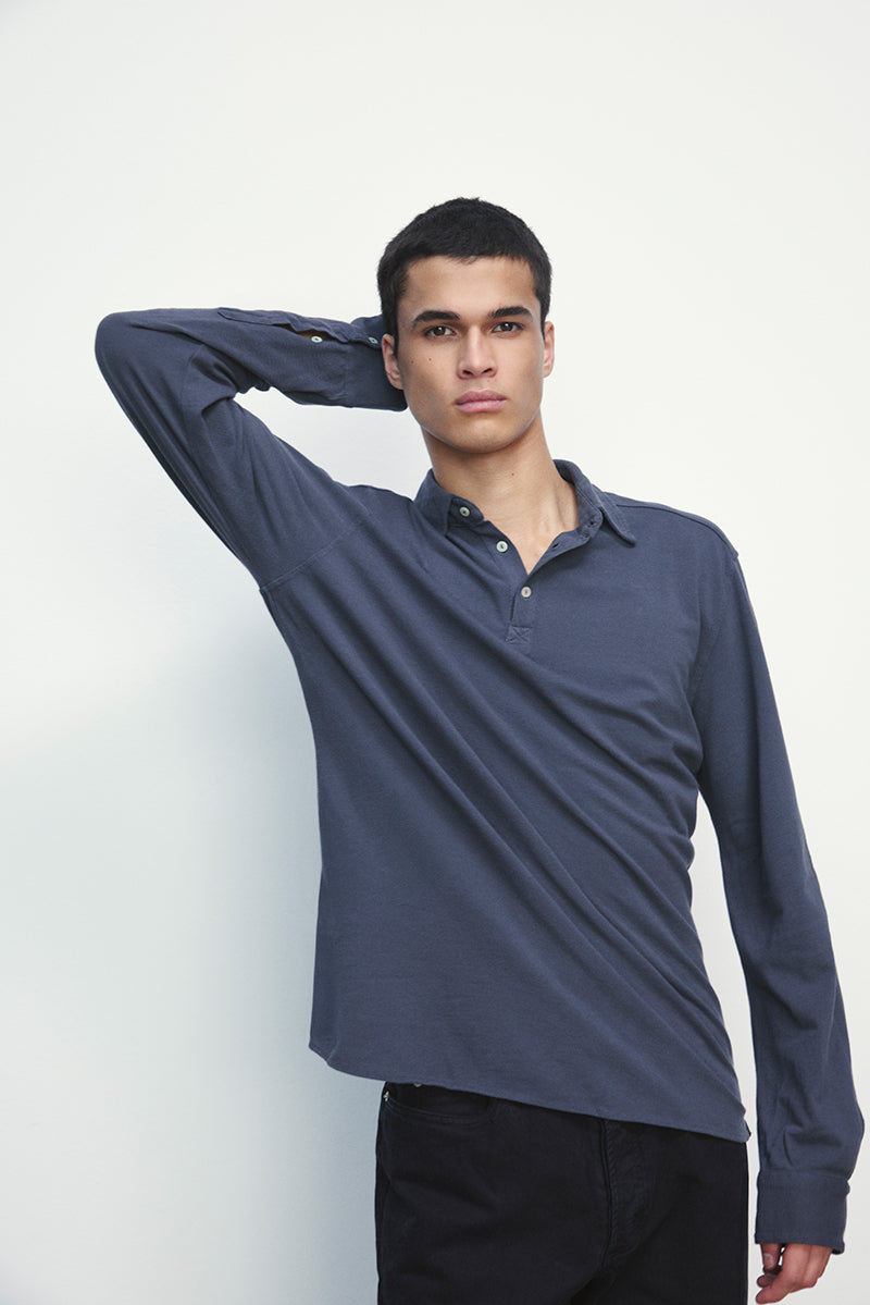 Long sleeve cotton pique polo shirt