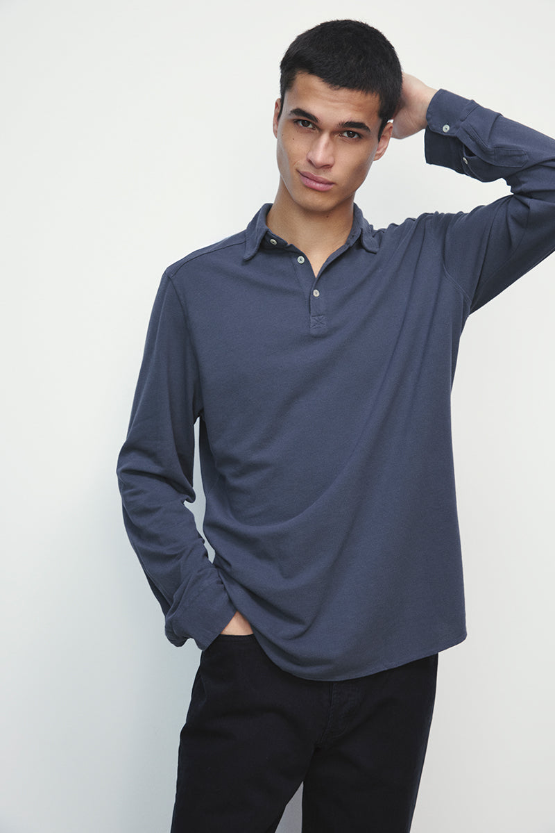 Long sleeve cotton pique polo shirt