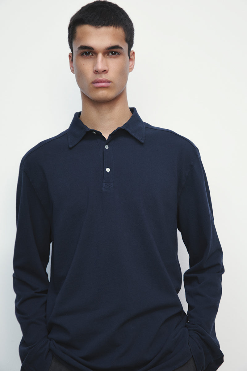 Long sleeve cotton pique polo shirt