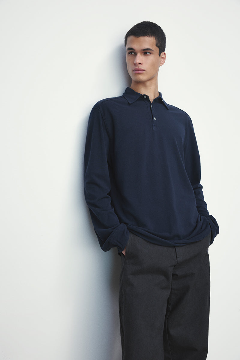 Long sleeve cotton pique polo shirt