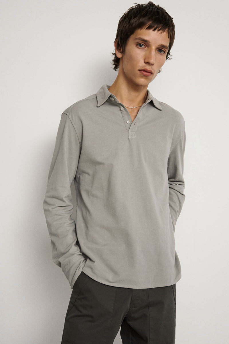 Long sleeve cotton pique polo shirt