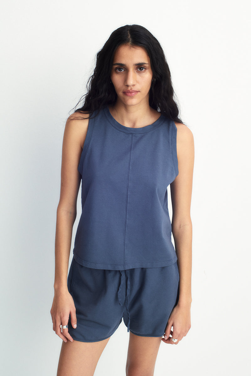 Sleeveless cotton terry top with front seam detail
