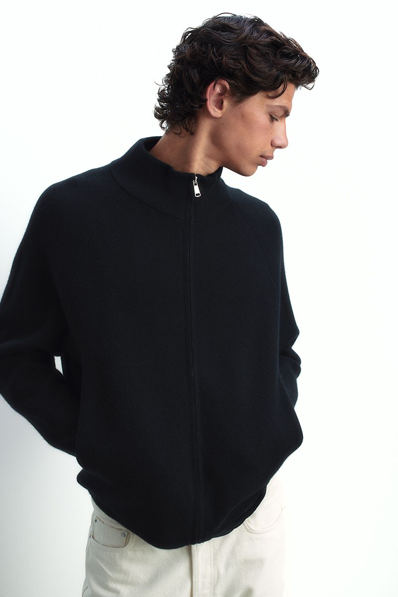 High-neck cashmere bomber jacket