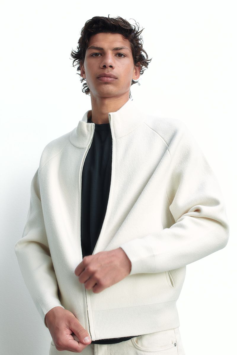 High-neck cashmere bomber jacket