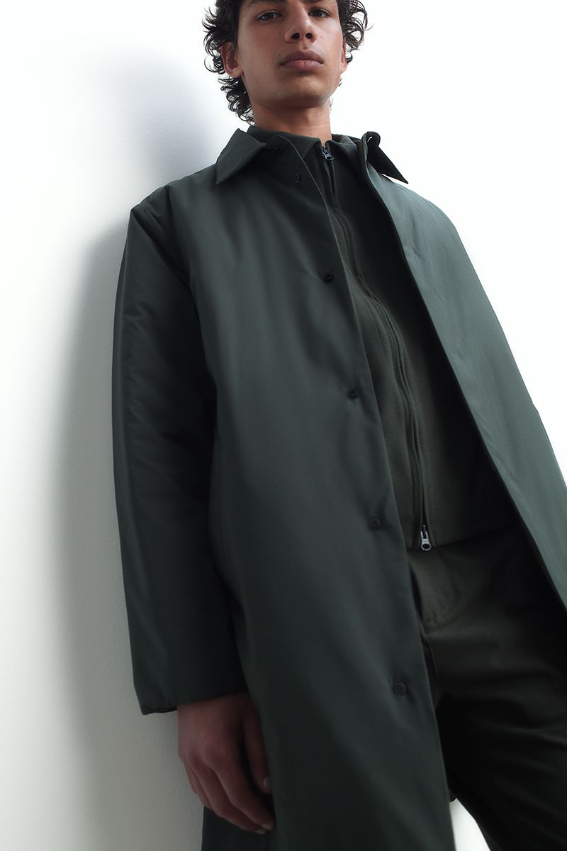 Long coat in technical fabric