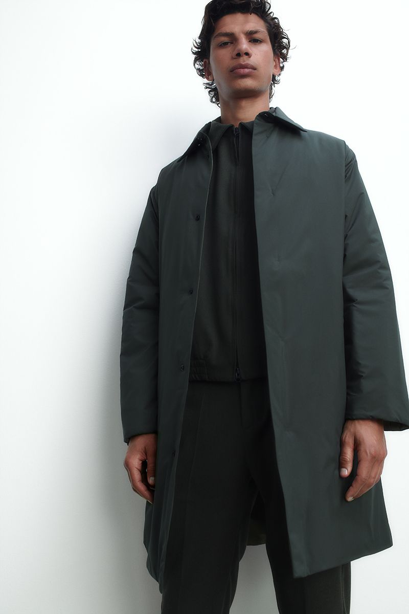 Long coat in technical fabric