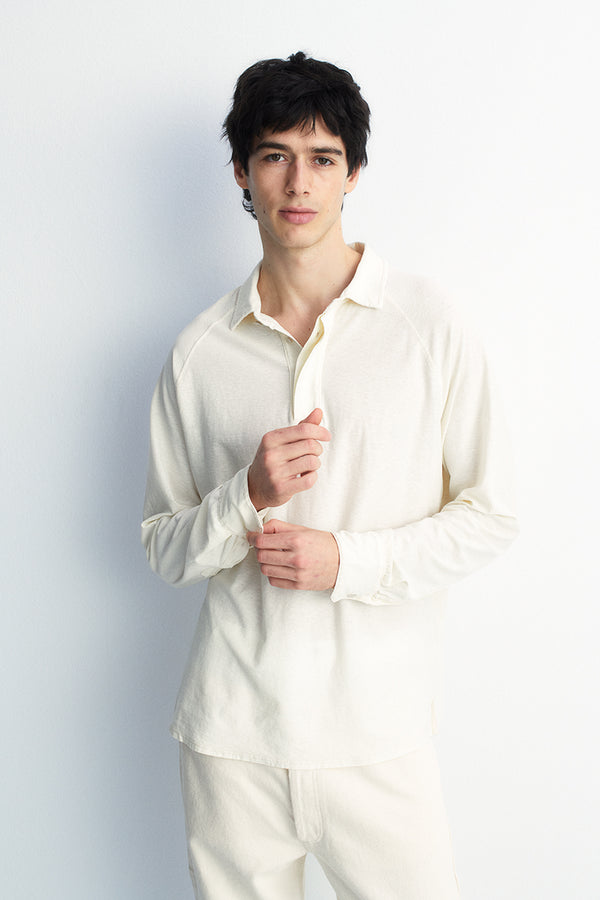 Ultralight cotton polo shirt with long sleeves