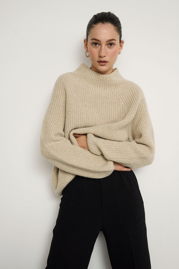 Cashmere sweater with high and wide collar