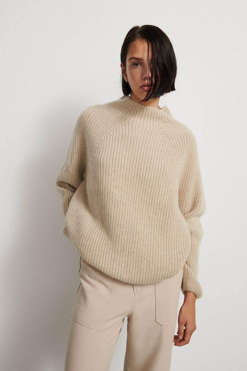 Cashmere sweater with high and wide collar
