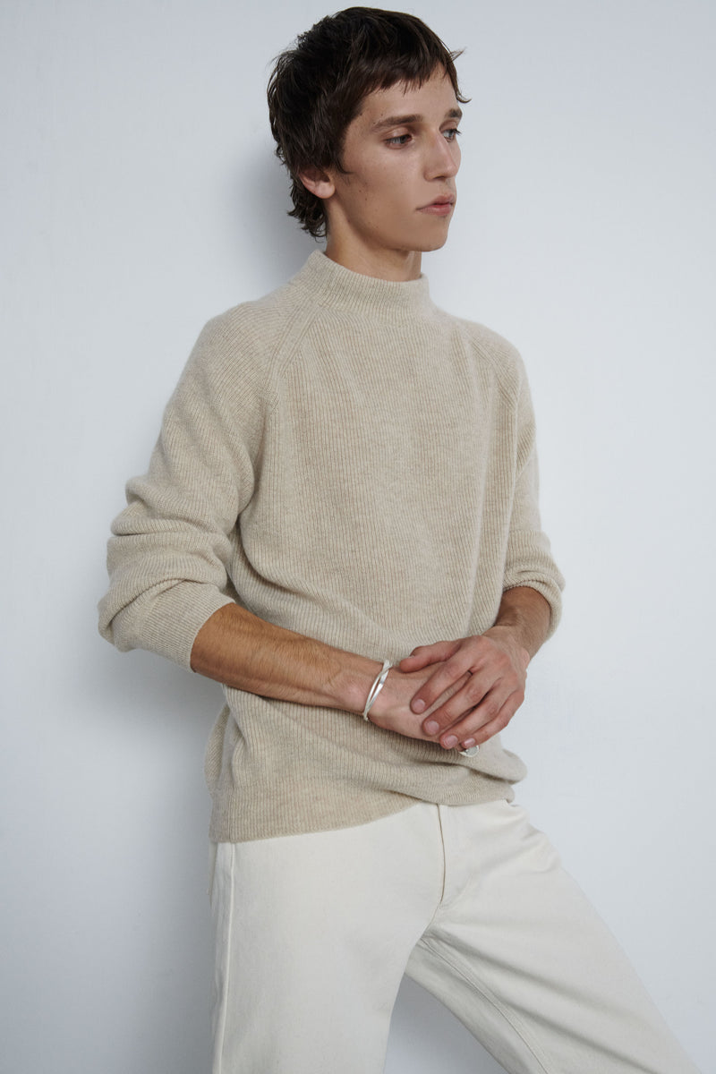 Cashmere sweater with high perkins collar