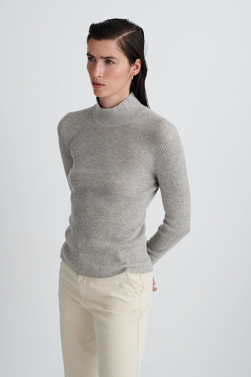 cashmere ribbed sweater with Perkins neck