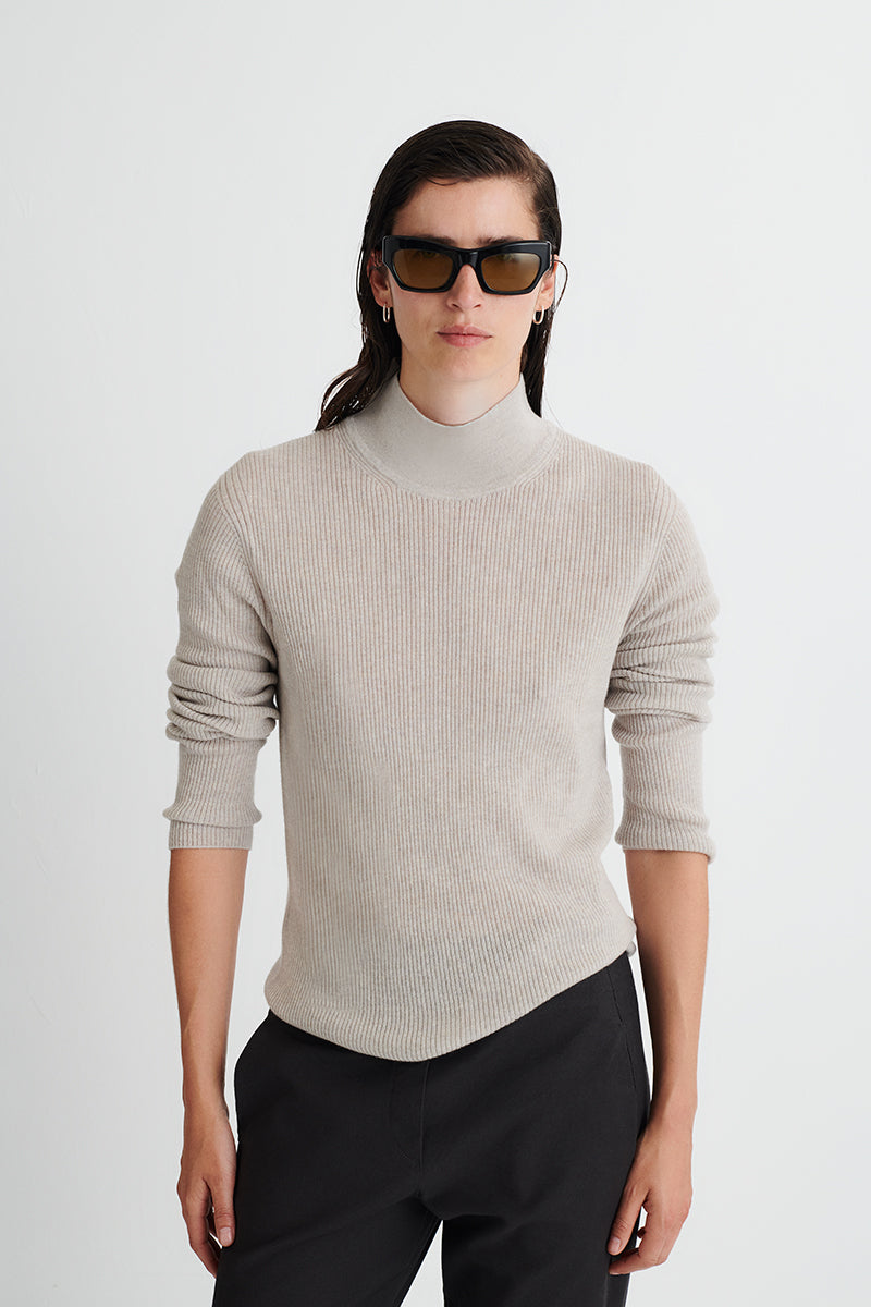 cashmere ribbed sweater with Perkins neck