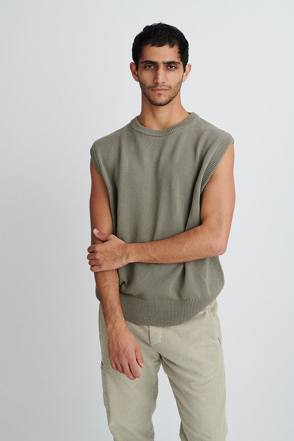 Cotton knit vest - Moss