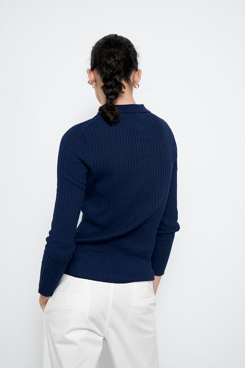 Ribbed knit polo shirt