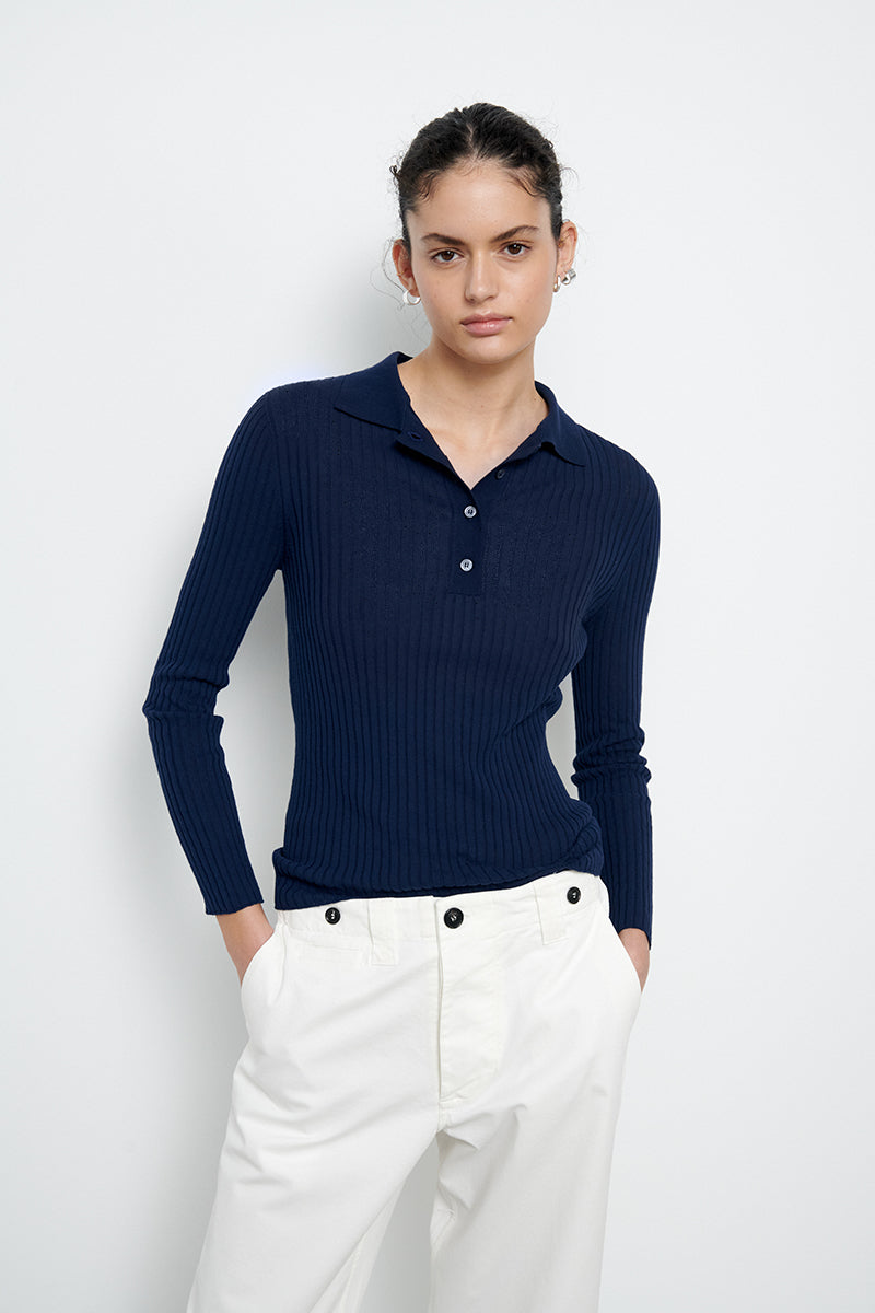 Ribbed knit polo shirt