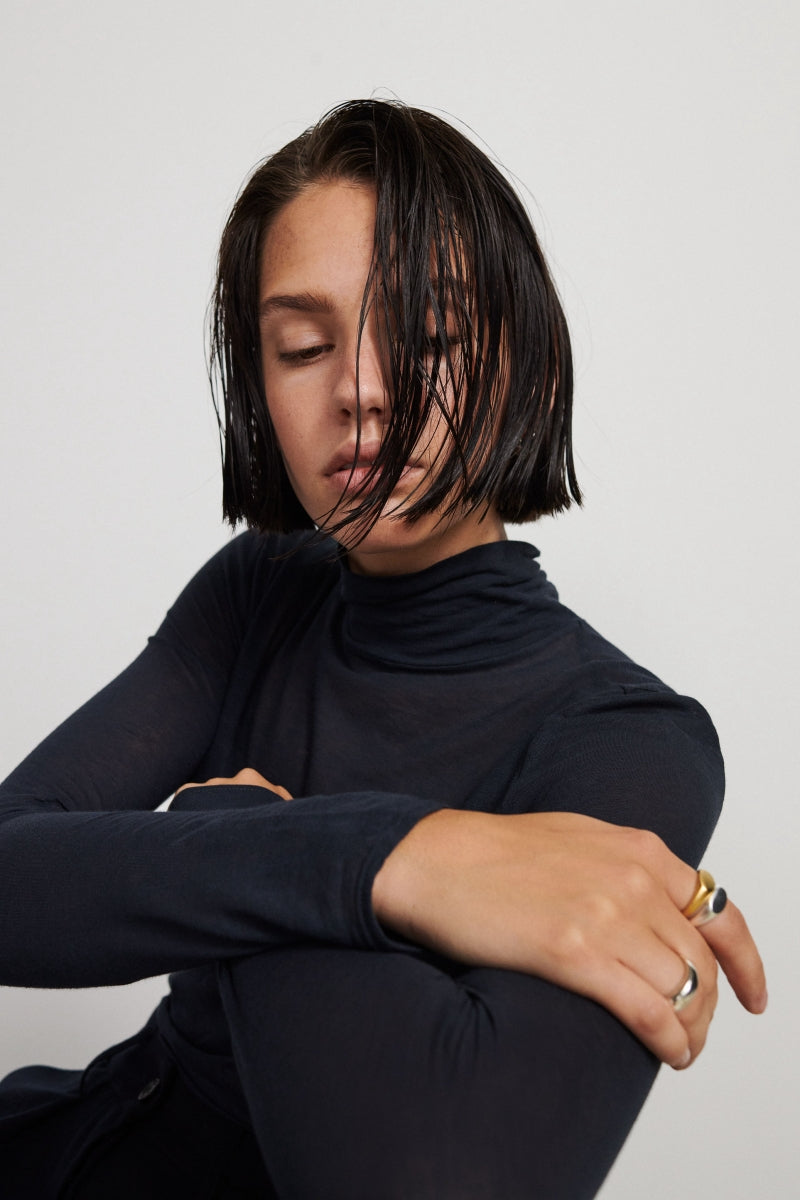 Camiseta ultrafina algodón con manga larga y cuello alto