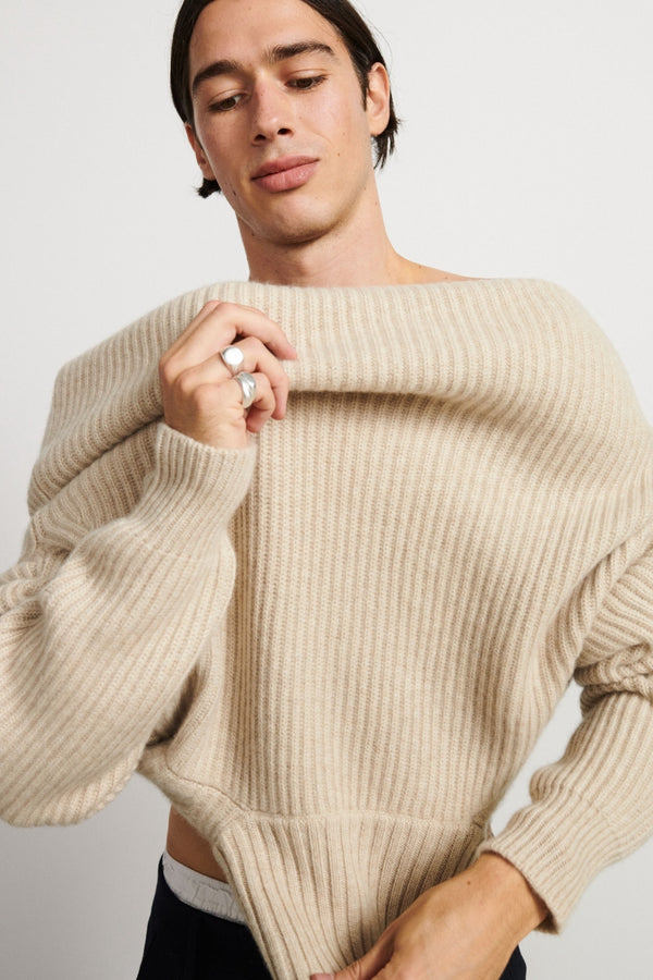 Thick cashmere sweater with double turtleneck