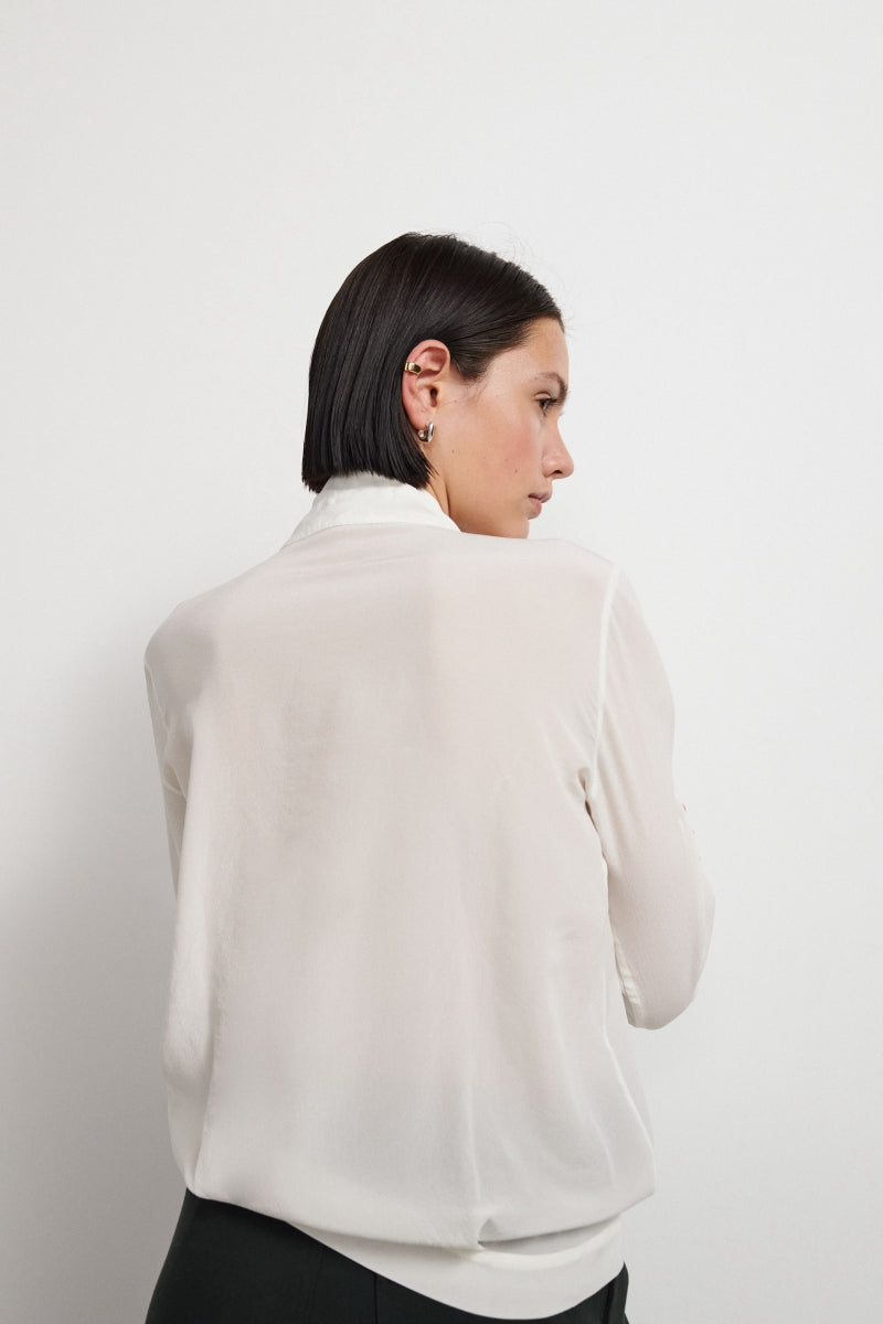 Natural silk shirt with mao collar