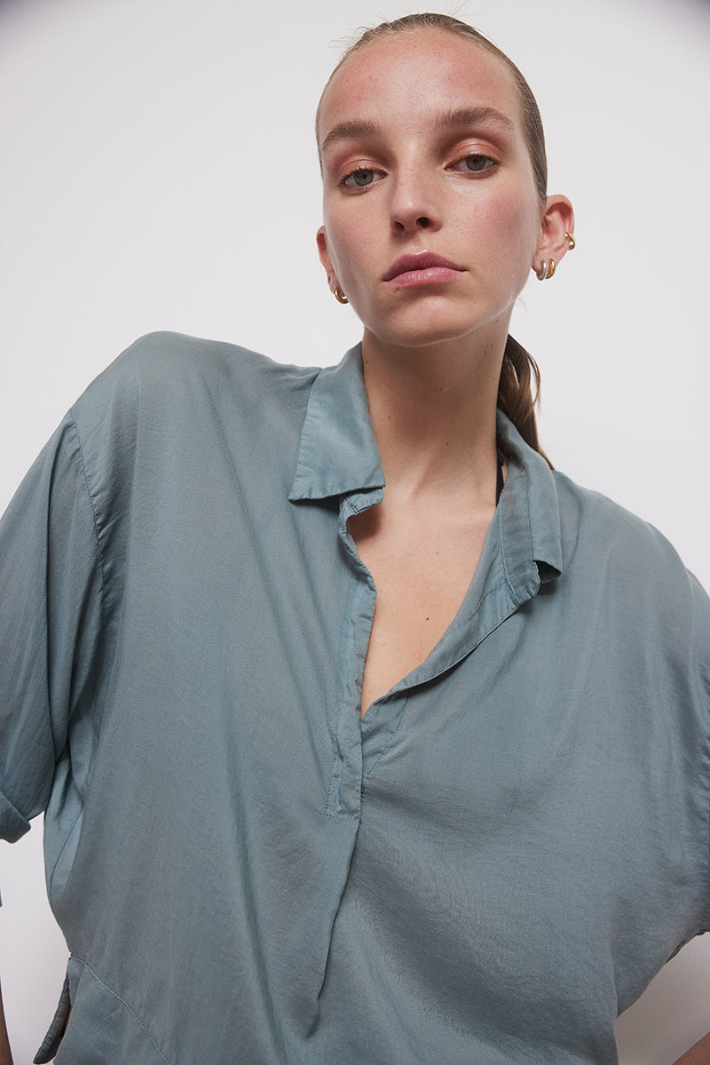 Oversize blouse with polo collar