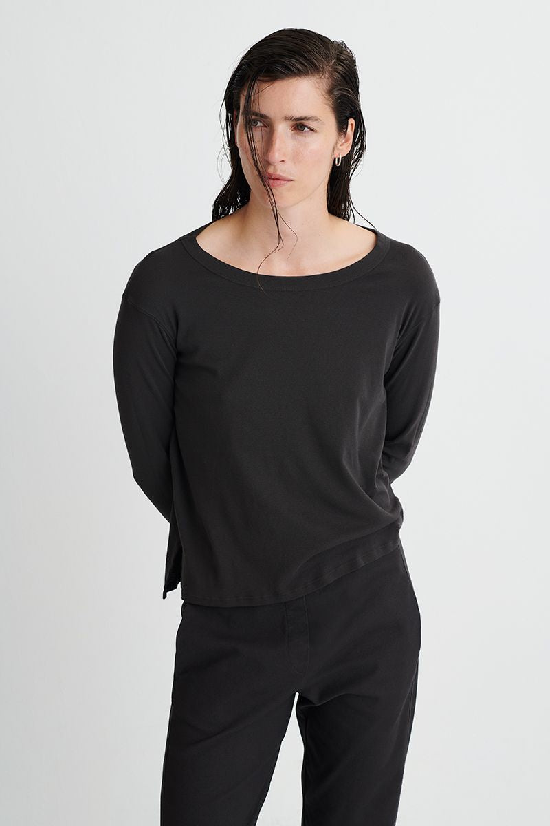 T-shirt in cotton micro-rib with wide collar