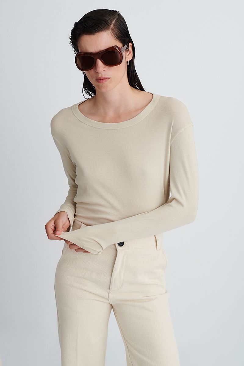 T-shirt in cotton micro-rib with wide collar