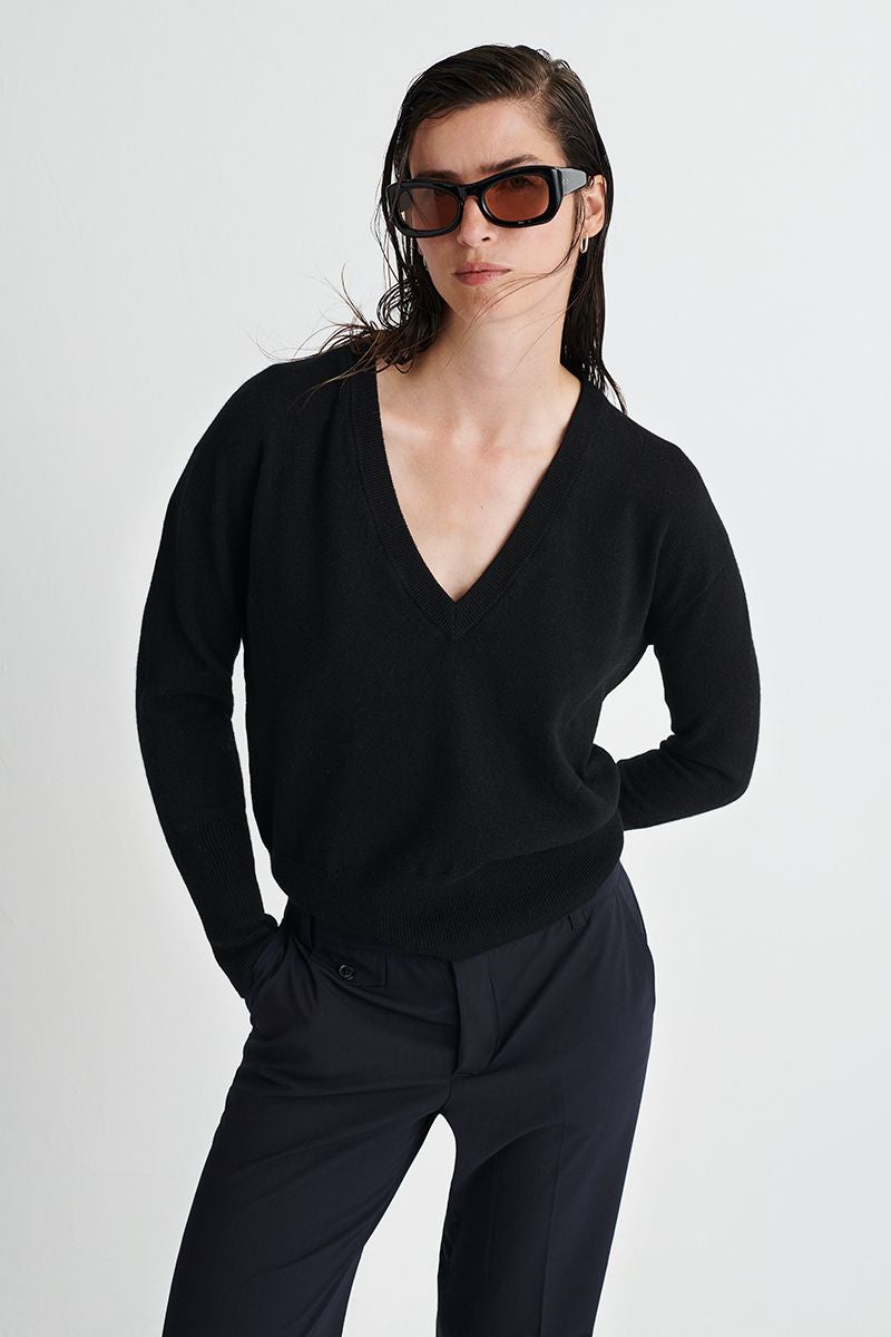 Cashmere V-neck sweater.