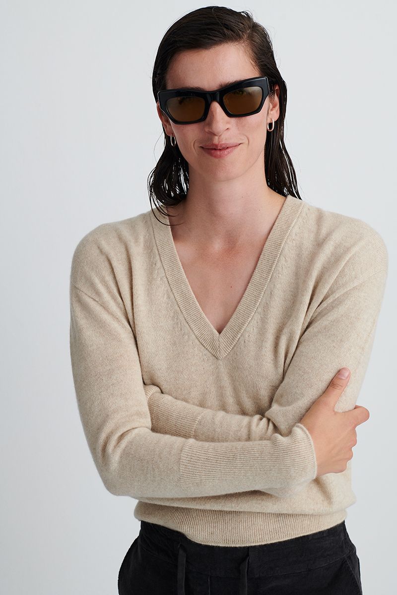 Cashmere V-neck sweater.