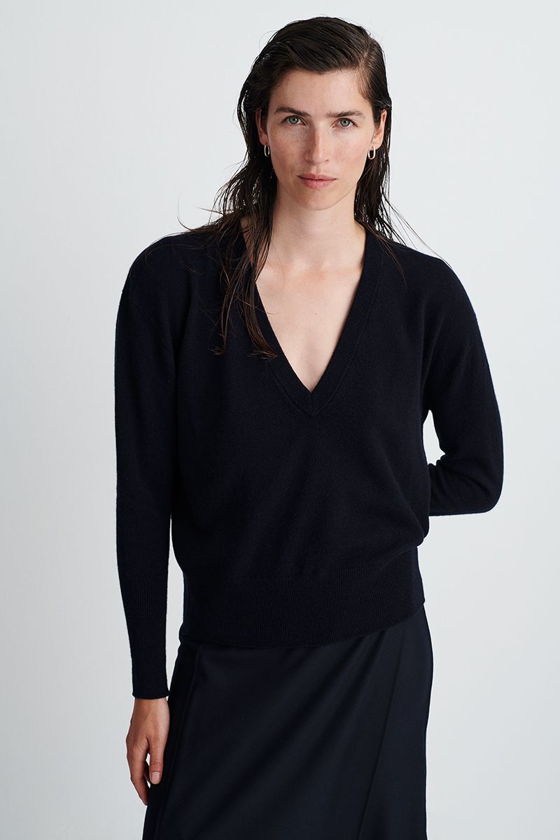 Cashmere V-neck sweater.