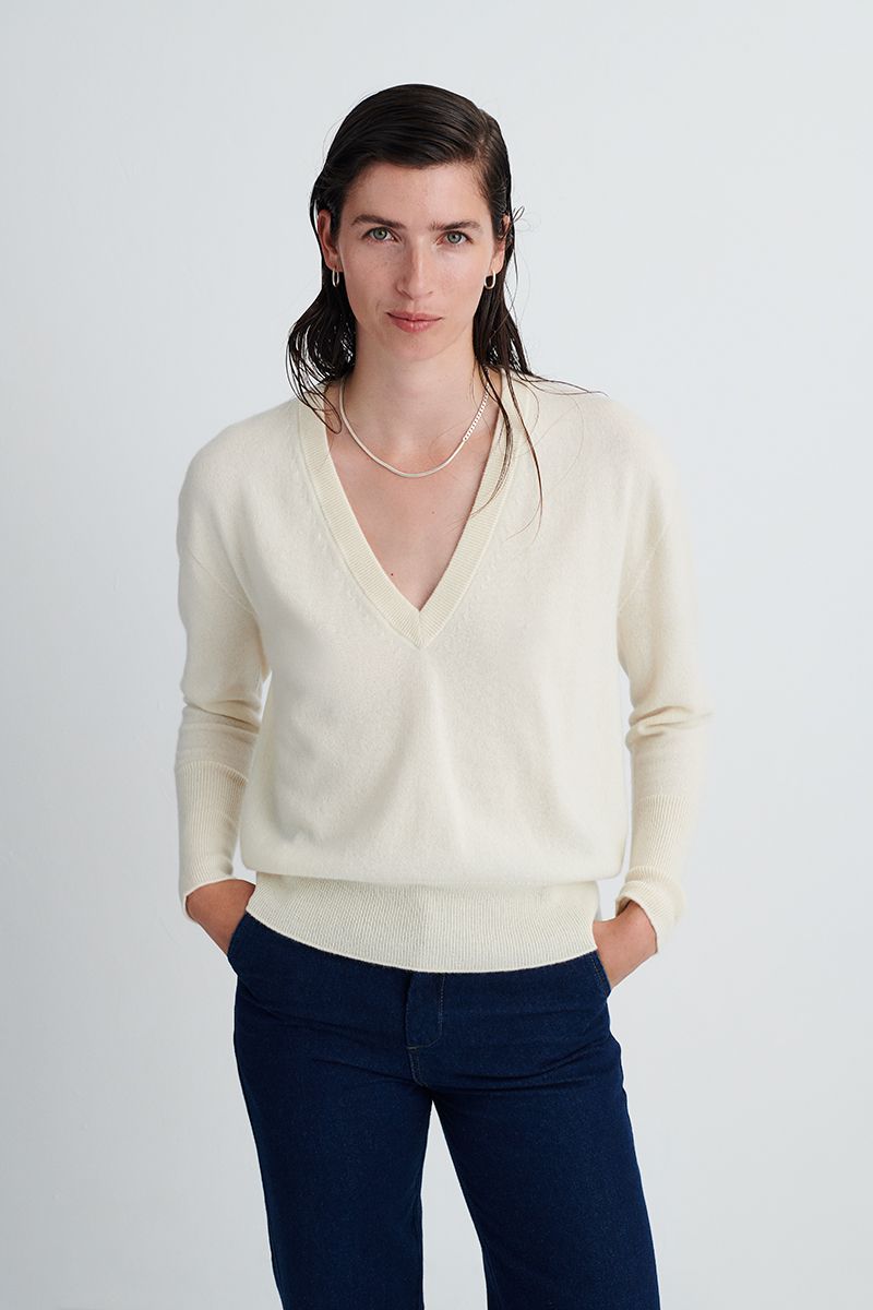 Cashmere V-neck sweater.