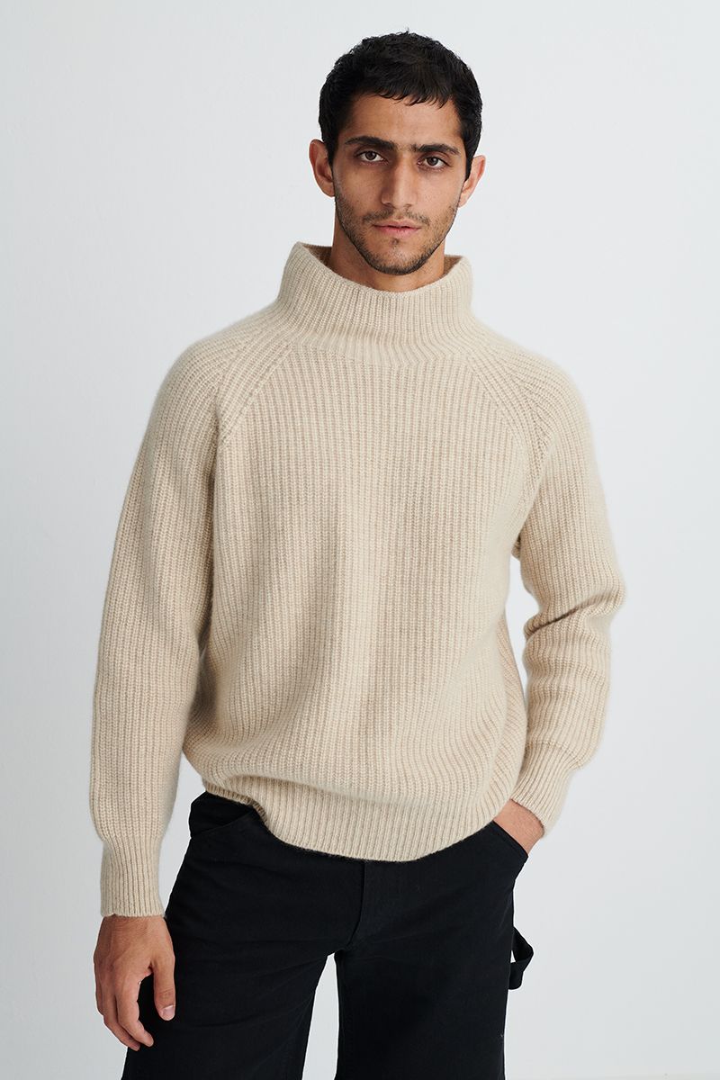 Cashmere sweater with open turtleneck