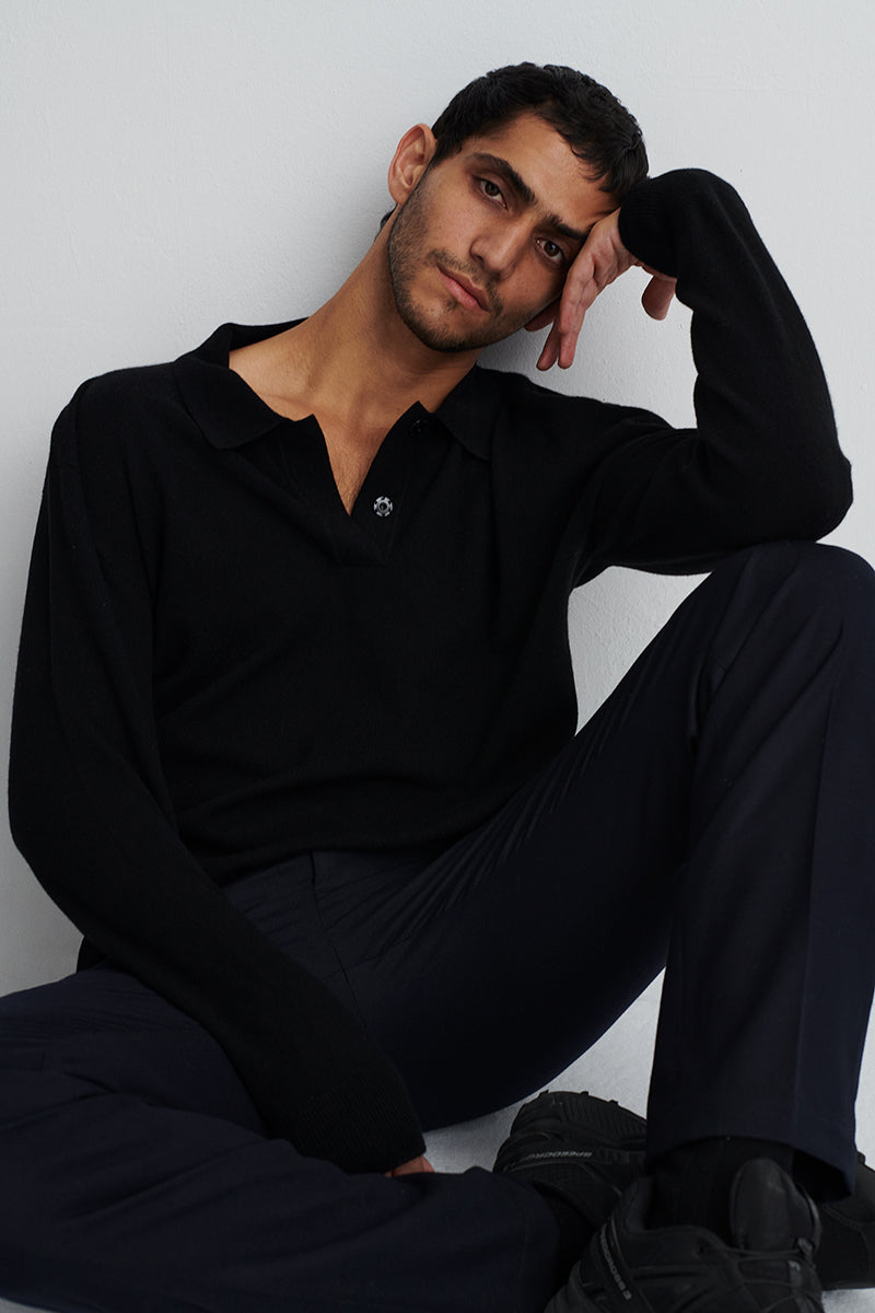 Cashmere sweater with polo neck