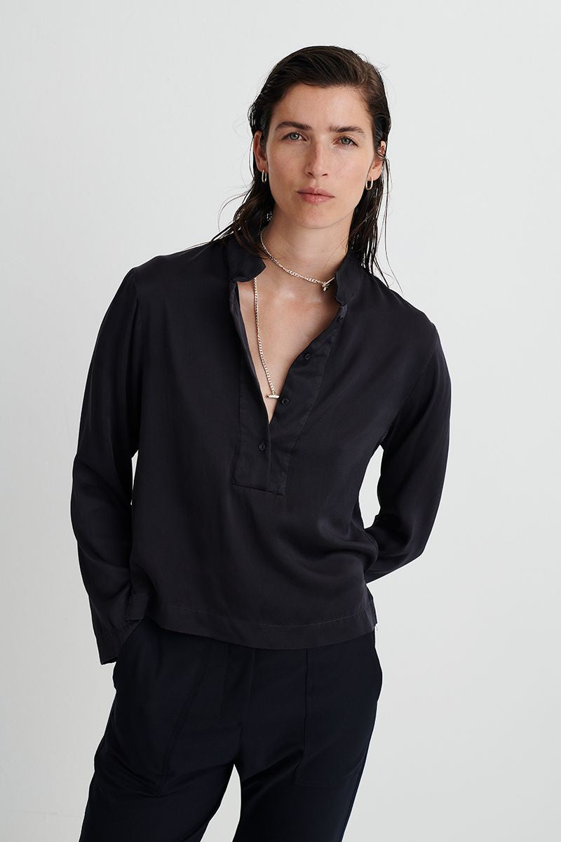 Silk shirt with mao collar