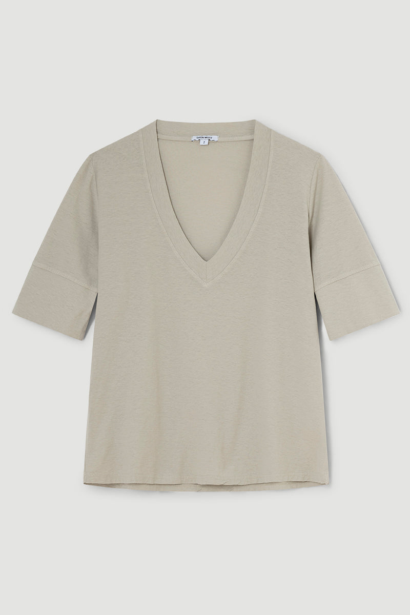 Camiseta de algodón ultraligero con cuello V y manga corta